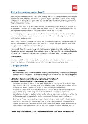 Start up Form Guidance Notes: Level 2