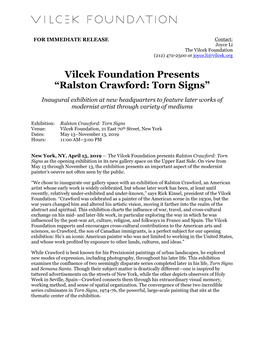 Vilcek Foundation Presents “Ralston Crawford: Torn Signs”