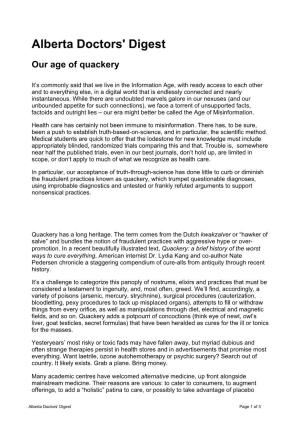 Our Age of Quackery | Alberta Doctors' Digest