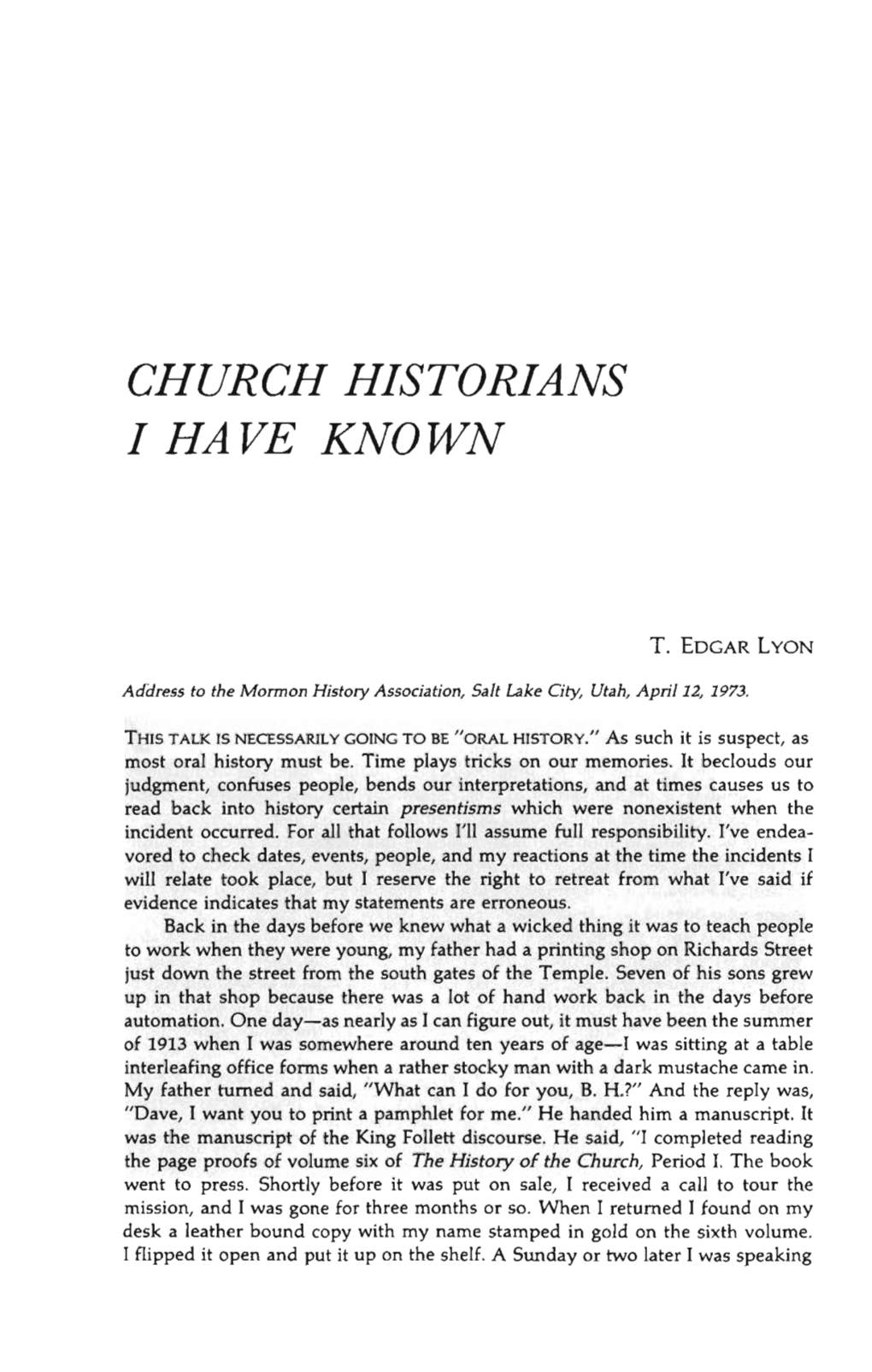 Church Historians I Have Known