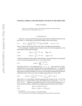 Integral Formula for the Bessel Function of the First Kind