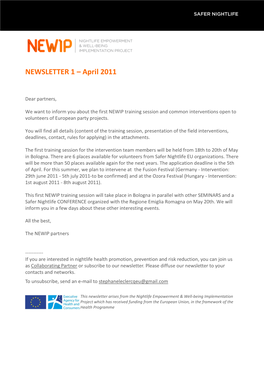 NEWSLETTER 1 – April 2011