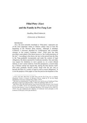 Filial Piety (Xiao) and the Family in Pre-Tang Law