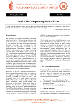 South Africa's Impending Nuclear Plans