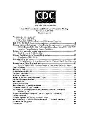 ICD-9-CM Coordination and Maintenance Committee Meeting September 28-29, 2006 Diagnosis Agenda