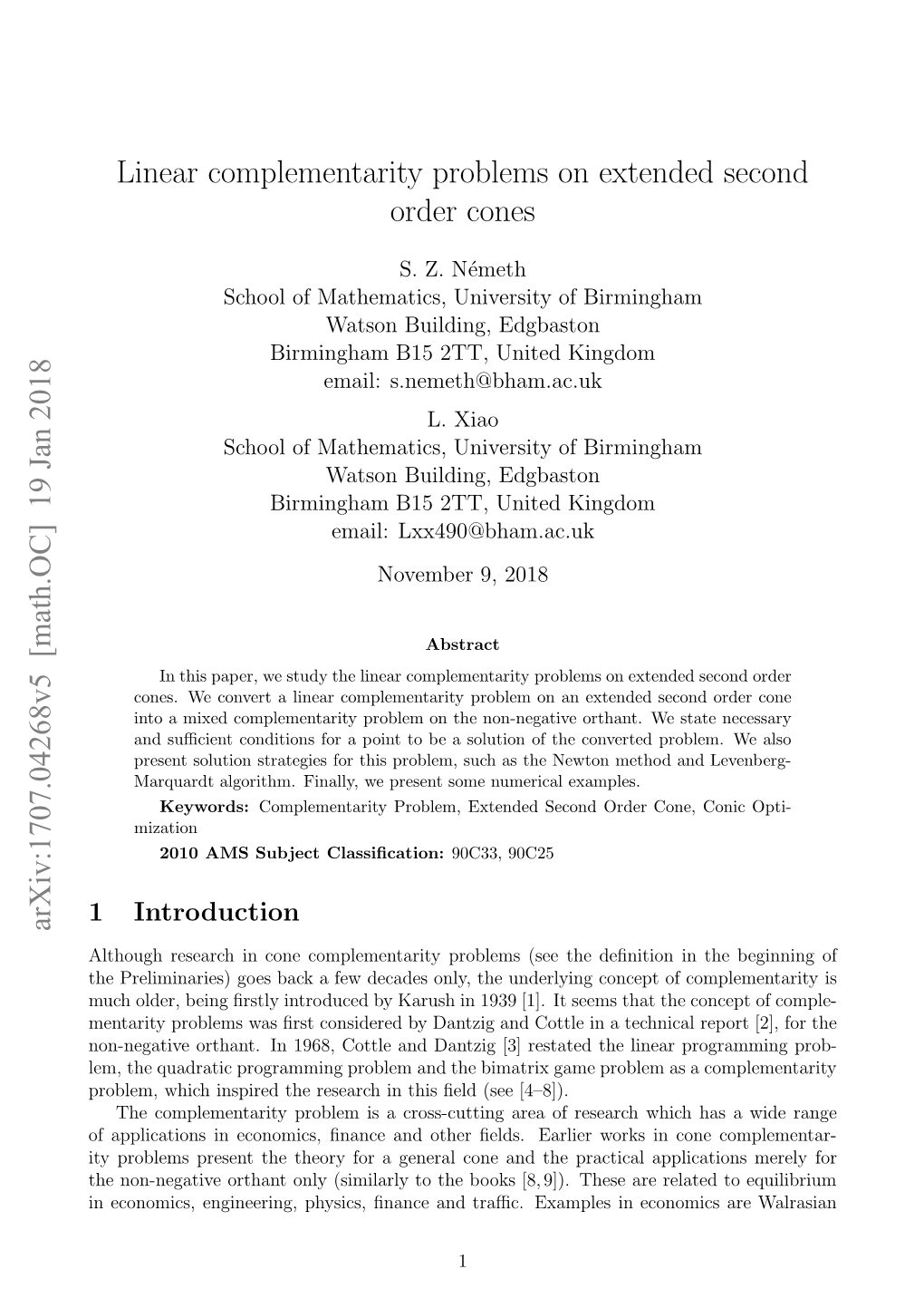 Linear Complementarity Problems on Extended Second Order Cones (ESOCLCP)