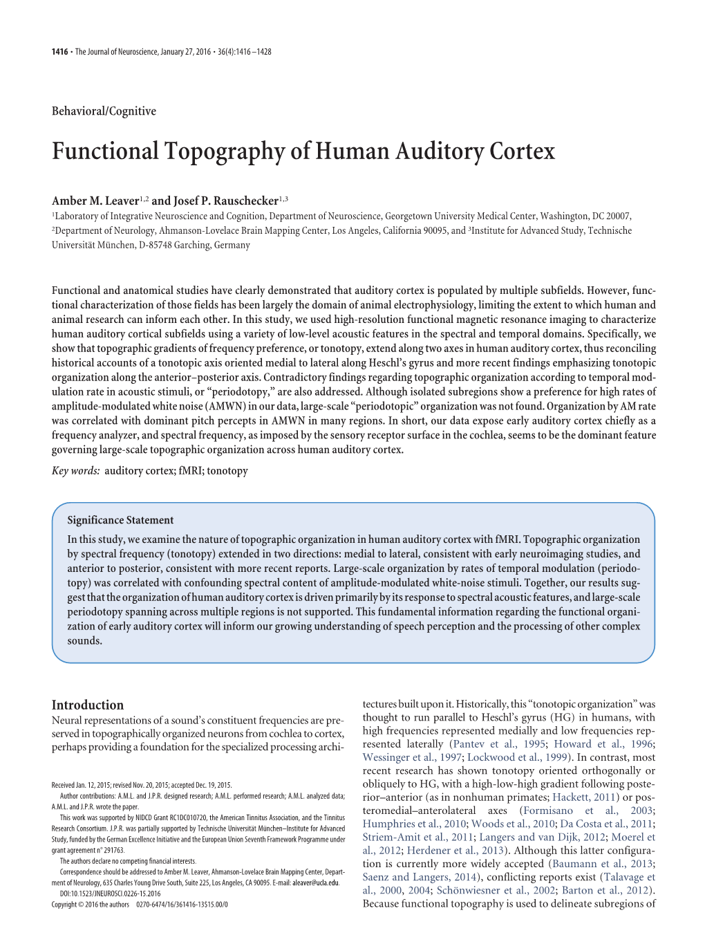 Functional Topography of Human Auditory Cortex