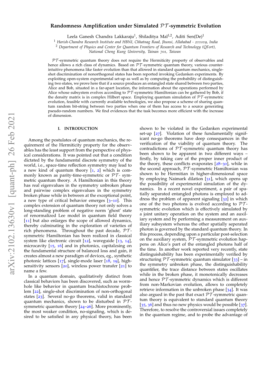 Arxiv:2102.13630V1 [Quant-Ph] 26 Feb 2021