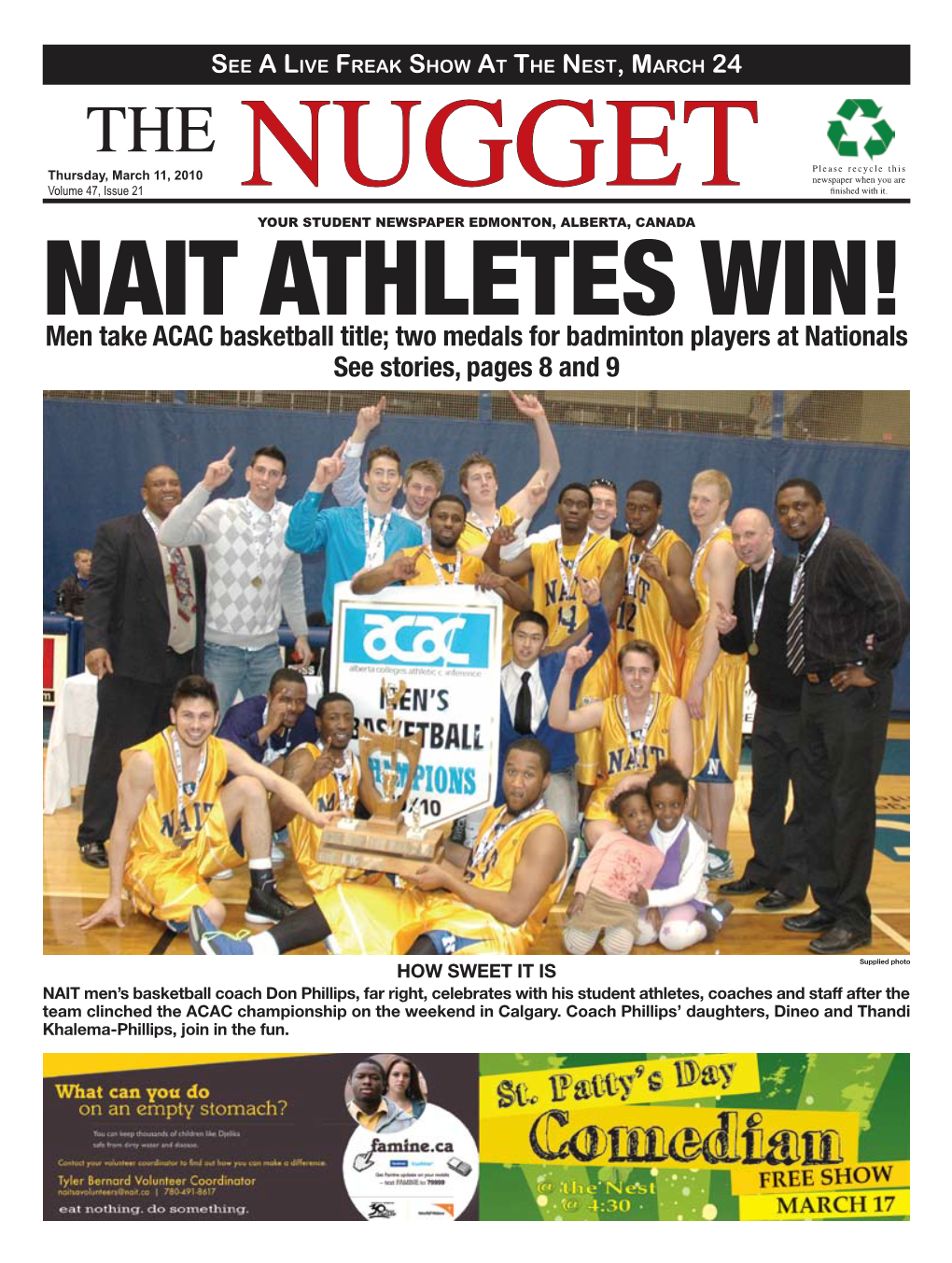 Men Take ACAC Basketball Title; Two Medals for Badminton Players at Nationals See Stories, Pages 8 and 9