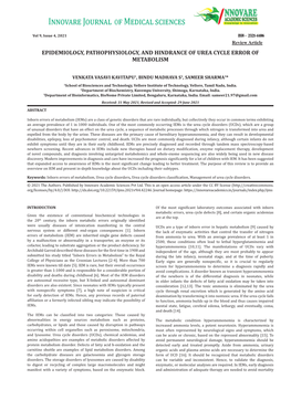 Epidemiology, Pathophysiology, and Hindrance of Urea Cycle Error of Metabolism