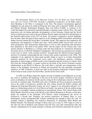 Dissertation Outline, Tomasz Blusiewicz My Dissertation, Return