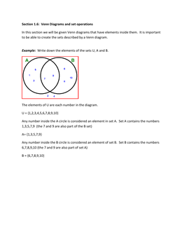Section 1.6: Venn Diagrams and Set Operations
