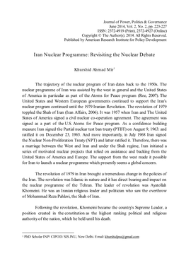 Iran Nuclear Programme: Revisiting the Nuclear Debate