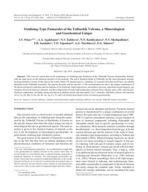Oxidizing-Type Fumaroles of the Tolbachik Volcano, a Mineralogical and Geochemical Unique