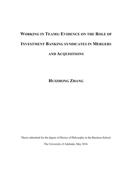 Evidence on the Role of Investment Banking Syndicates in Mergers And