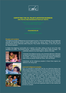 Certifying the Oil Palm Plantation Business and Protecting Indigenous Peoples’ Rights