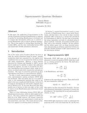 Supersymmetric Quantum Mechanics