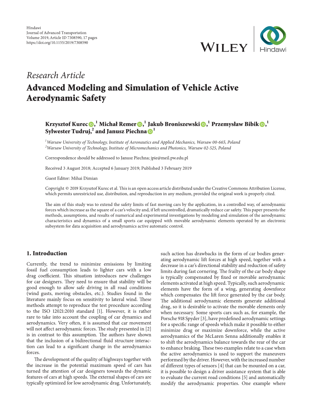 Research Article Advanced Modeling and Simulation of Vehicle Active Aerodynamic Safety