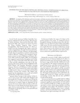 Distribution of the Diana Fritillary, Speyeria Diana (Nymphalidae) in Arkansas, W1th Notes on Nectar Plant and Habitat Preference