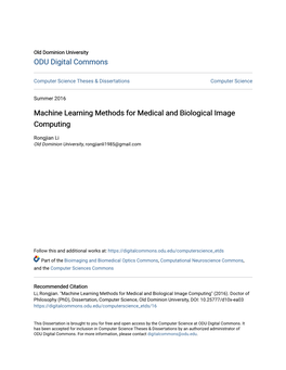 Machine Learning Methods for Medical and Biological Image Computing