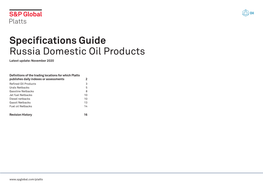 Specifications Guide Russia Domestic Oil Products Latest Update: November 2020