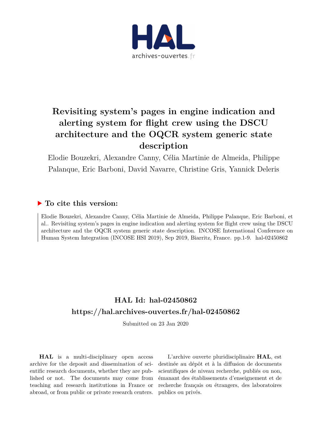 Revisiting System's Pages in Engine Indication and Alerting System for Flight Crew Using the DSCU Architecture and the OQCR System Generic State Description