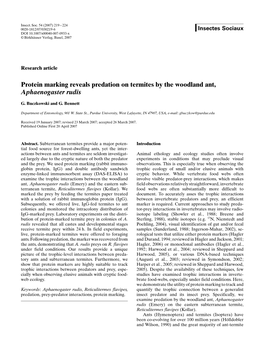 Protein Marking Reveals Predation on Termites by the Woodland Ant, Aphaenogaster Rudis