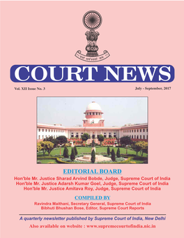 Vol. XII Issue No. 3 July - September, 2017 LIST of SUPREME COURT JUDGES (As on 30-09-2017)