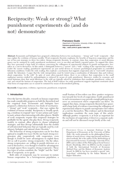 Reciprocity: Weak Or Strong? What Punishment Experiments Do (And Do Not) Demonstrate