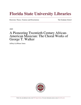 A Pioneering Twentieth Century African-American Musician: the Choral Works of George T