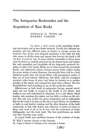 The Antiquarian Bookmarket and the Acquisition of Rare Books