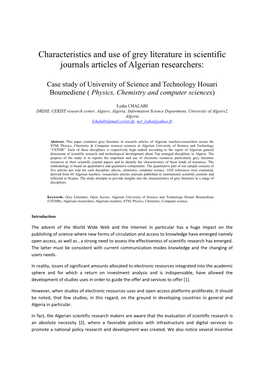 Characteristics and Use of Grey Literature in Scientific Journals Articles of Algerian Researchers
