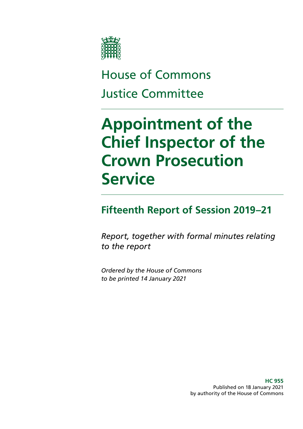 Appointment of the Chief Inspector of the Crown Prosecution Service