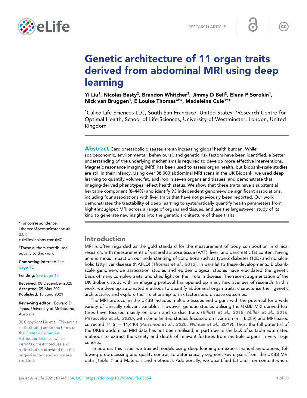 Genetic Architecture of 11 Organ Traits Derived from Abdominal MRI Using