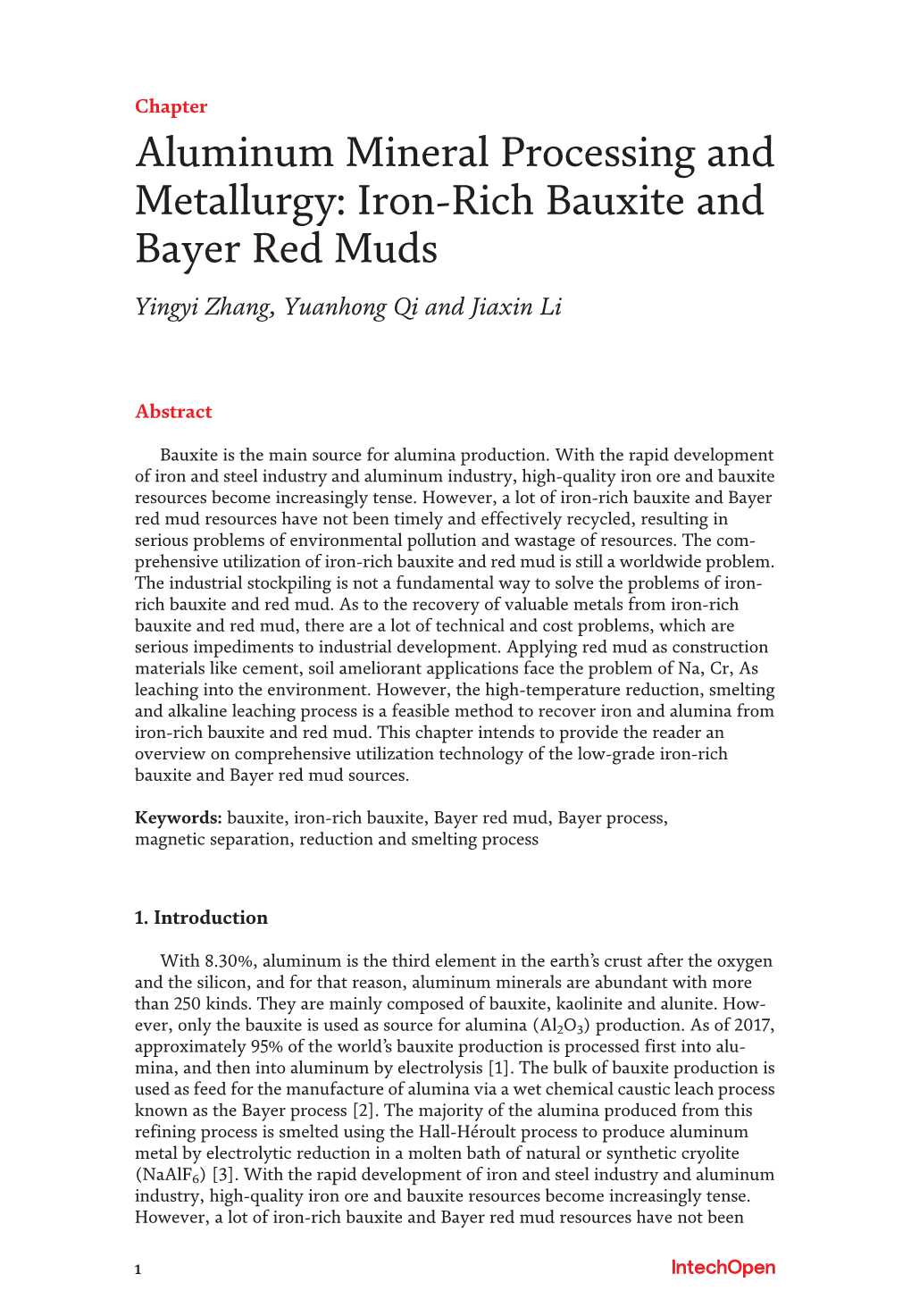 Iron-Rich Bauxite and Bayer Red Muds Yingyi Zhang, Yuanhong Qi and Jiaxin Li