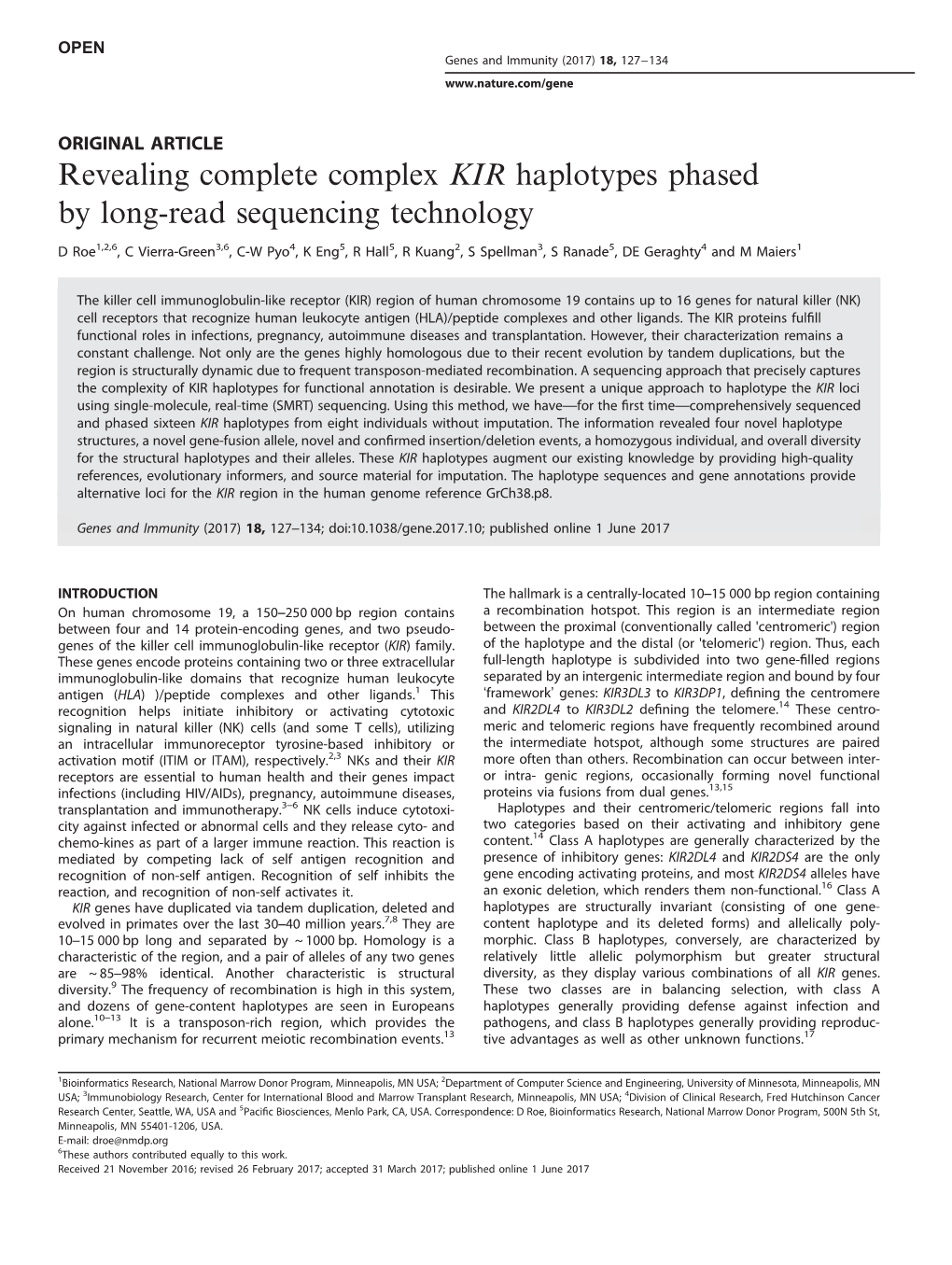 KIR Haplotypes Phased by Long-Read Sequencing Technology