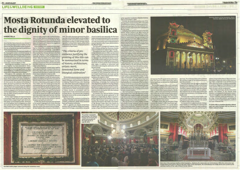 Mosta Rotunda Elevated to the Dignity of Minor Basilica