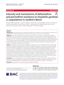 Intensity and Mechanisms of Deltamethrin and Permethrin Resistance in Anopheles Gambiae S.L
