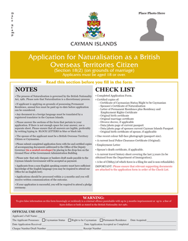 Application for Naturalisation As a British Overseas Territories Citizen (Section 18(2) (On Grounds of Marriage) Applicants Must Be Aged 18 Or Over
