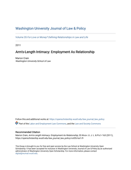 Arm's-Length Intimacy: Employment As Relationship