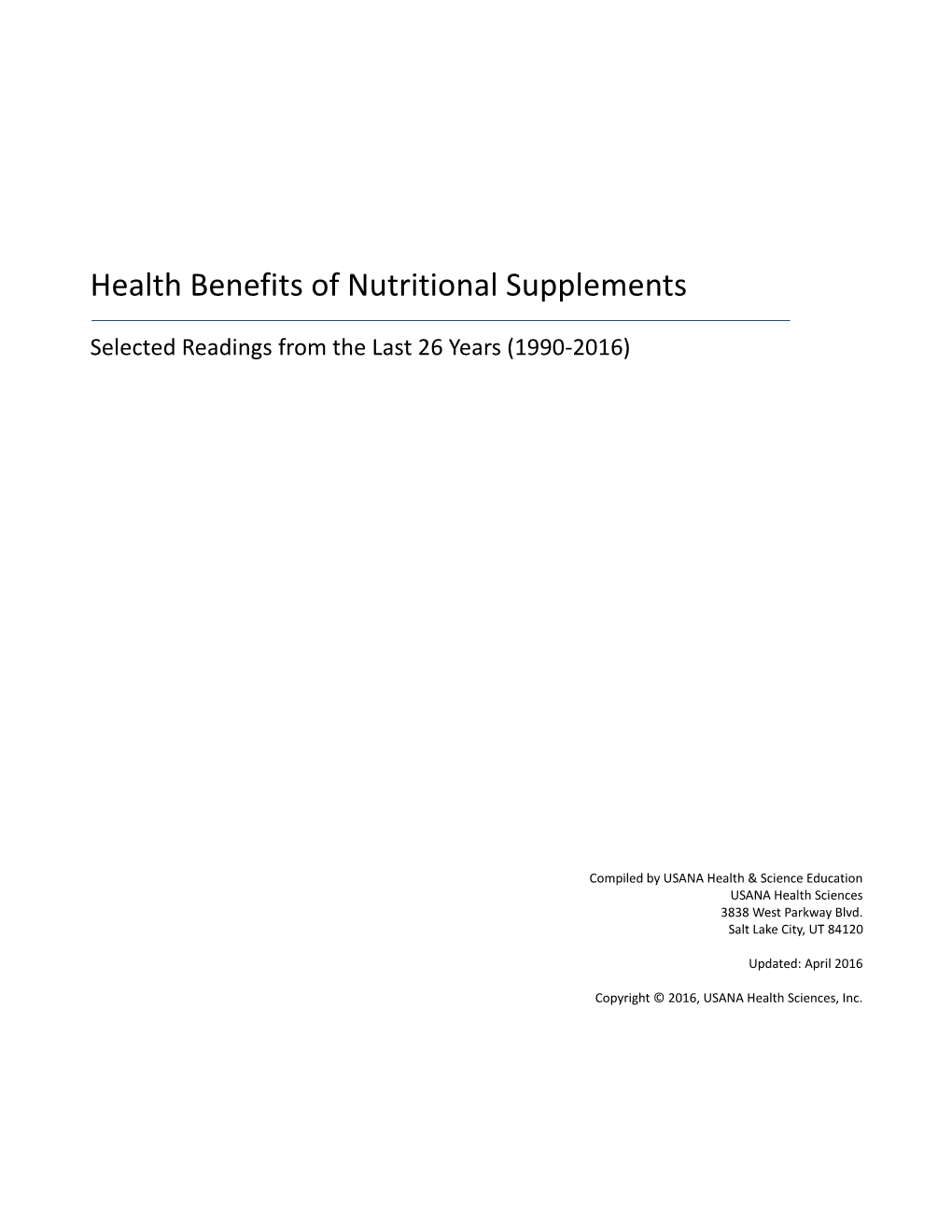 Health Benefits of Nutritional Supplements