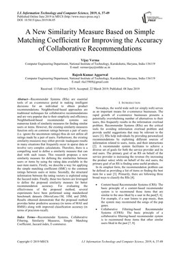 A New Similarity Measure Based on Simple Matching Coefficient for Improving the Accuracy of Collaborative Recommendations