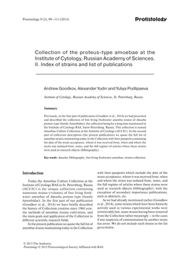 Protistology Collection of the Proteus-Type Amoebae at The