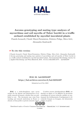 Ascoma Genotyping and Mating Type Analyses of Mycorrhizas and Soil