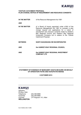 Tukituki Catchment Proposal Plan Change, Notice of Requirement and Resource Consents