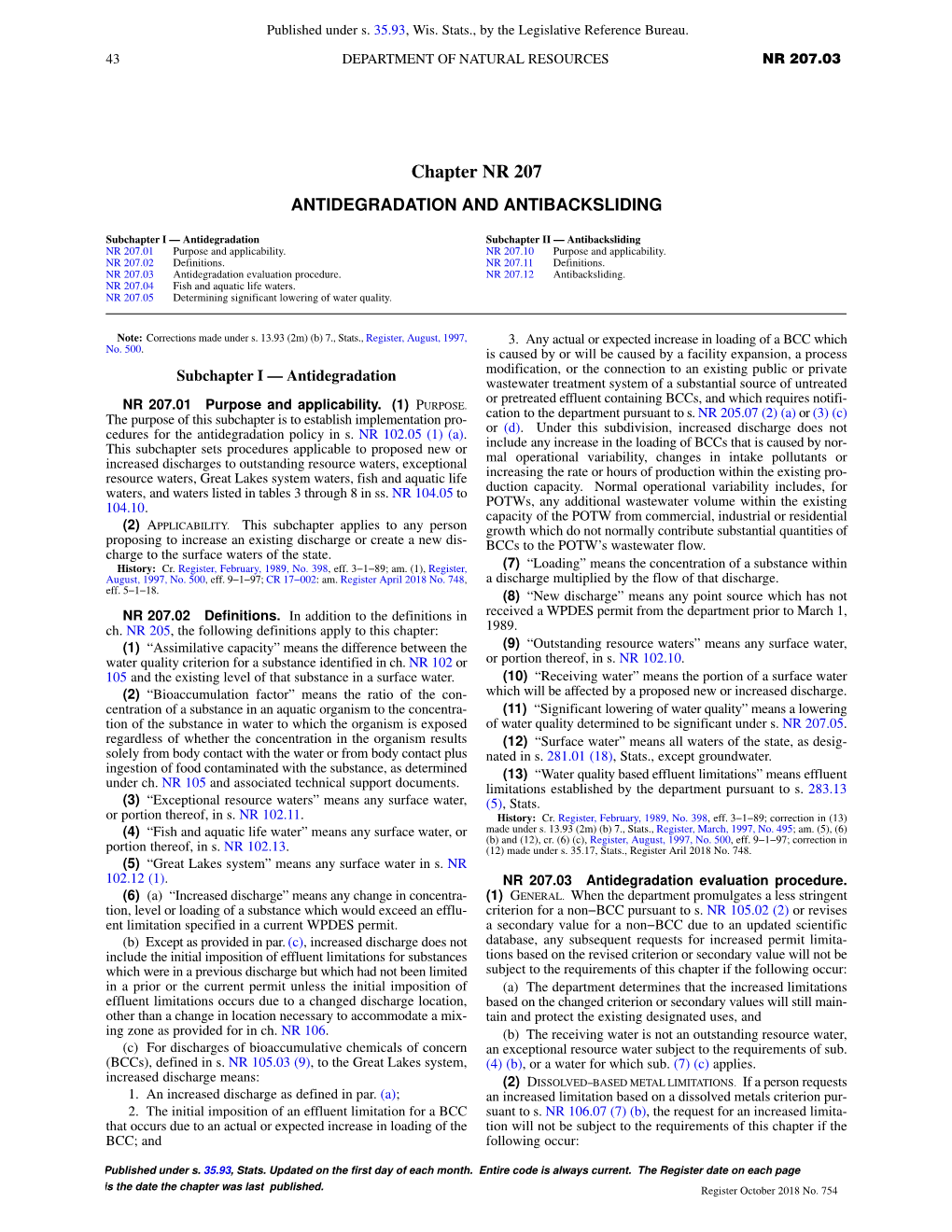 Chapter NR 207 ANTIDEGRADATION and ANTIBACKSLIDING