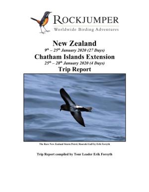 New Zealand 9Th – 25Th January 2020 (27 Days) Chatham Islands Extension 25Th – 28Th January 2020 (4 Days) Trip Report
