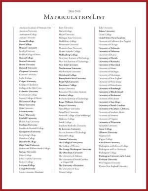 Matriculation List