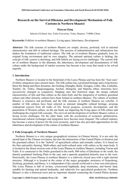 Research on the Survival Dilemma and Development Mechanism of Folk Customs in Northern Shaanxi