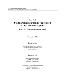 Standardized National Vegetation Classification System Report